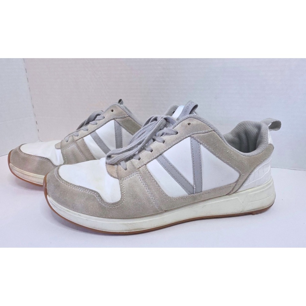 Vionic Rechelle Lace Up Sneakers‎ White Gray Suede Leather Athletic Shoes SZ 10